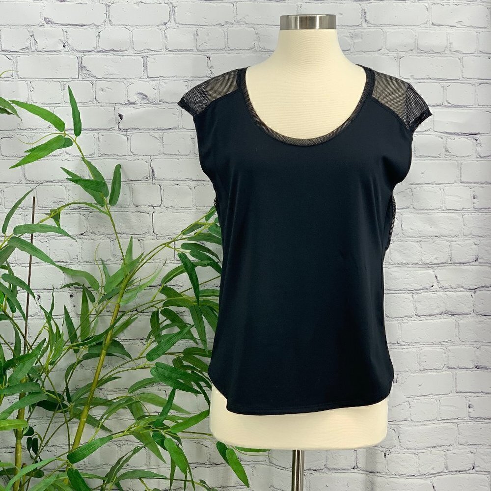 🎉Fabletics Black 'Vanessa Top' w/ Mesh Shoulders